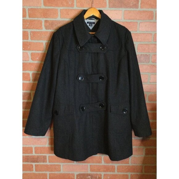 Tommy Hilfiger Women's Duffle Coat Jacket Collared Long Sleeve Gray Size 2X warm - Picture 1 of 5